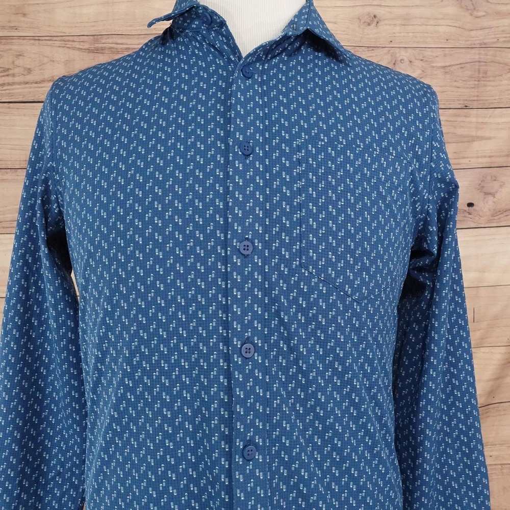Apt. 9 Shirt Mens S Blue Geometric Long Sleeve Button-Up Stretch Performance